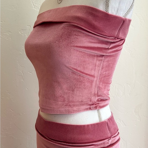 Finesse Pink Velvet Strapless Top and Long Skinny Maxi Skirt Set (Medium) NWOT - Picture 4 of 16